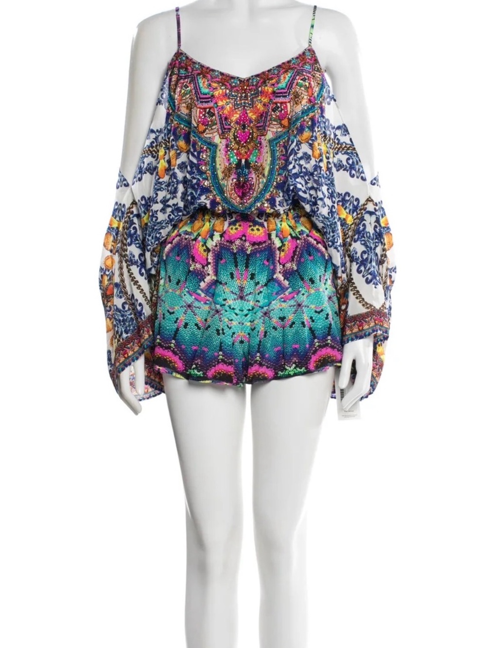 Camilla Multicolor Cold-Shoulder Printed Camisole — Turquoise, Pink, Navy, Gold